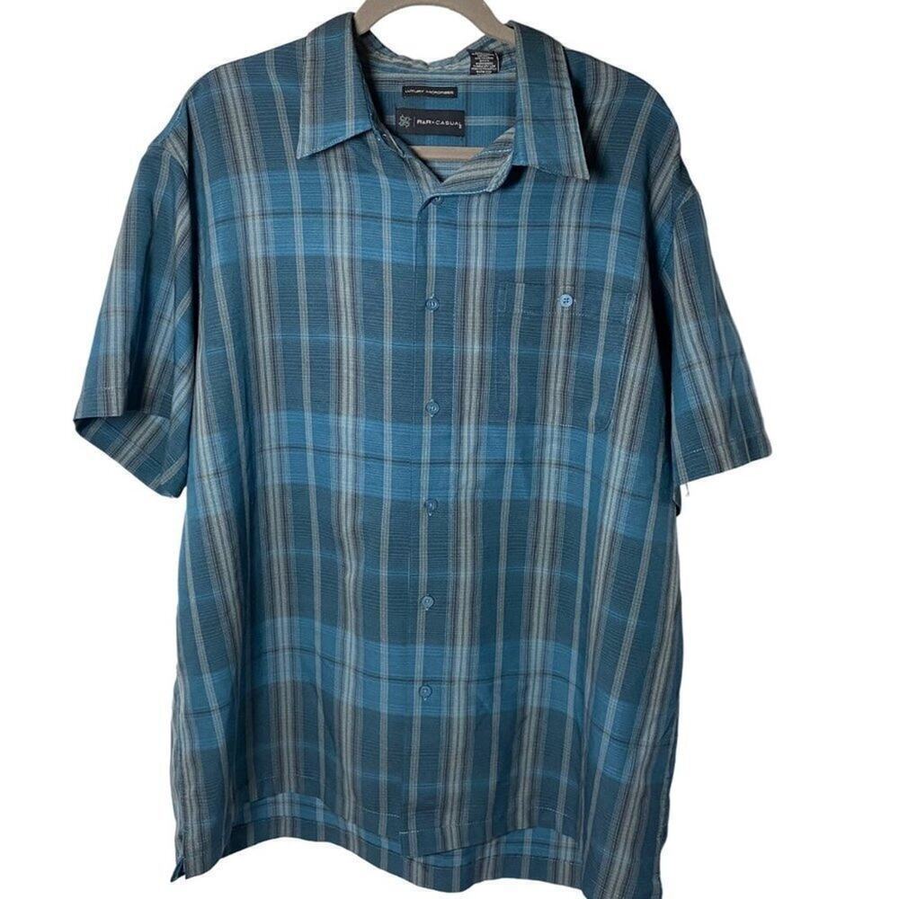 R&R - Casuals Men's Shirt, Buttoned-Up, Blue/Gray/Black Stripes, XL, Short Sleev